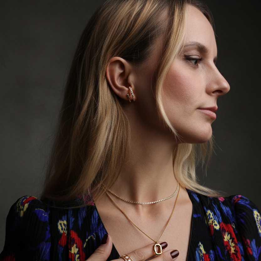 Aurelia Orecchini Doppia Fascia con Zirconi